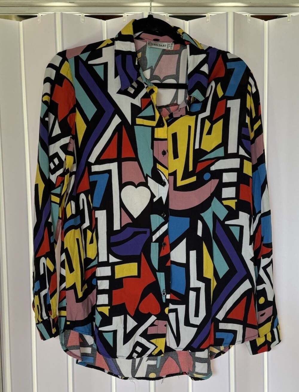 Big Dart Women's US 16 Colorful Art To Wear Blouse Top Retro Button Up Abstract